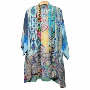 Johnny Was Otti Tia Patchwork Kimono Womens Medium 100% Silk Multicolor Floral